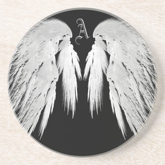 ANGEL WINGS Black Custom Monogram Untersetzer (Vorne)