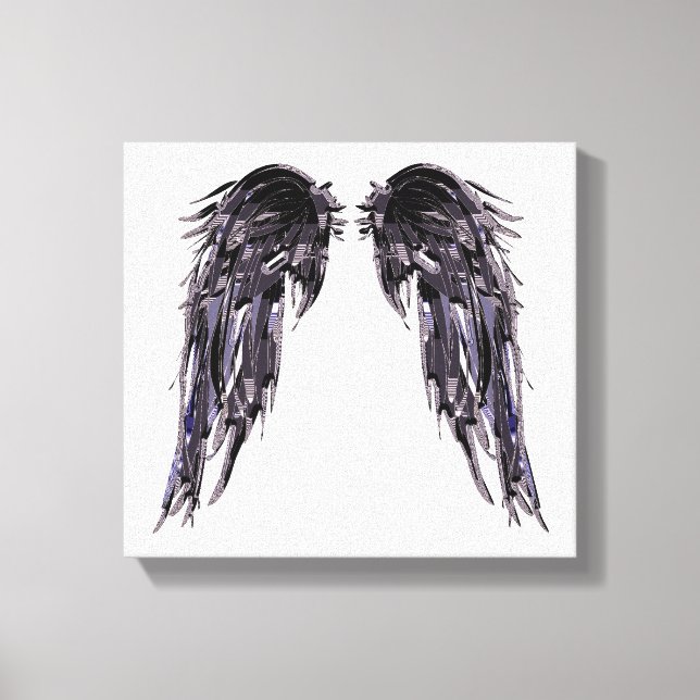 Angel Wings Black Digital Art Schwarz-weiße Leinwa Leinwanddruck (Vorderseite)