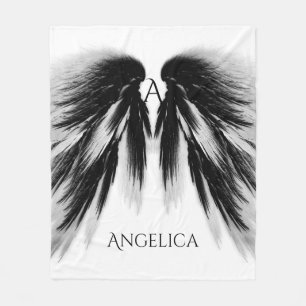 ANGEL WINGS Black Gray Monogram Fleecedecke