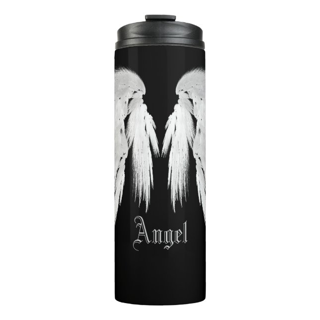ANGEL WINGS Black Individuelle Name Thermosbecher (Vorderseite)