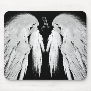 ANGEL WINGS Black Monogram Mousepad