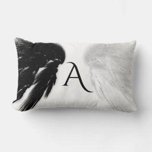 ANGEL WINGS Black + White Monogram Lendenkissen