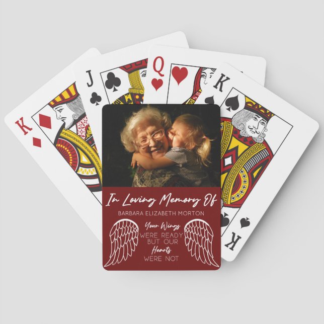 Angel Wings Burgundy Custom Foto Memorial Geschenk Spielkarten (Rückseite)