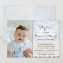 Angel Wings Burlap Lace Baby Boy Taufe Fotokarte