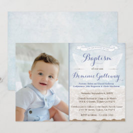 Angel Wings Burlap Lace Baby Boy Taufe Fotokarte Einladung