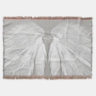 ANGEL WINGS Couple's Initials Elegant Gray Decke