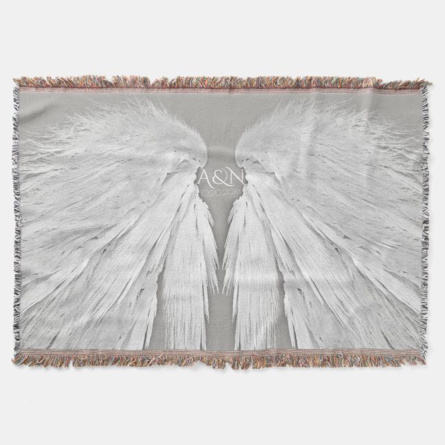 ANGEL WINGS Couple's Initials Elegant Gray Decke (Vorderseite)