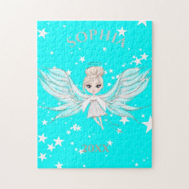 Angel Wings Cute Blue White Jigsaw Puzzle (Vertical)