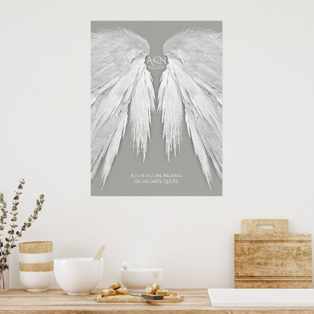 ANGEL WINGS Elegant Gray Wedding Poster (Küche)