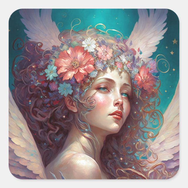 Angel Wings Fantasy Art Quadratischer Aufkleber (Vorderseite)