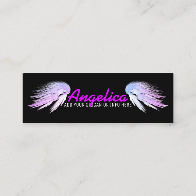 ANGEL WINGS Fantasy Lila auf Black Mini Visitenkarte (Vorderseite)