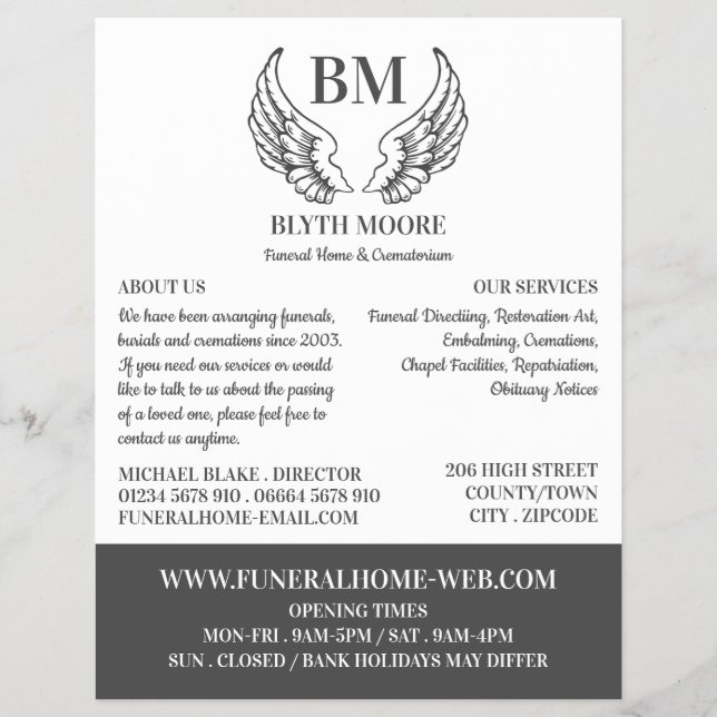 Angel Wings, Funeral Home, Directors Flyer (Vorne)