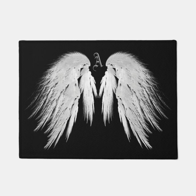 ANGEL WINGS Gray Touched Feathers Custom Monogram Fußmatte (Vorderseite)