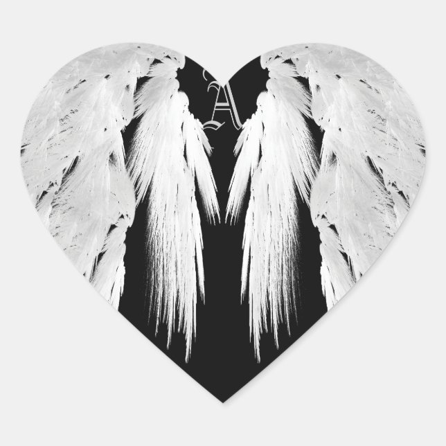 ANGEL WINGS Gray Touched Feathers Custom Monogram Herz-Aufkleber (Vorderseite)