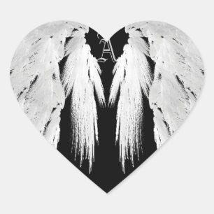 ANGEL WINGS Gray Touched Feathers Custom Monogram Herz-Aufkleber