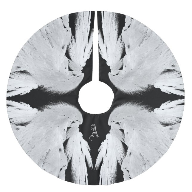 ANGEL WINGS Gray Touched Feathers Custom Monogram Polyester Weihnachtsbaumdecke (Vorderseite)