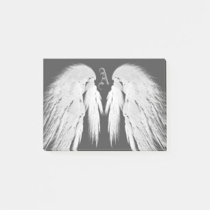 ANGEL WINGS Gray Touched Feathers Custom Monogram Post-it Klebezettel