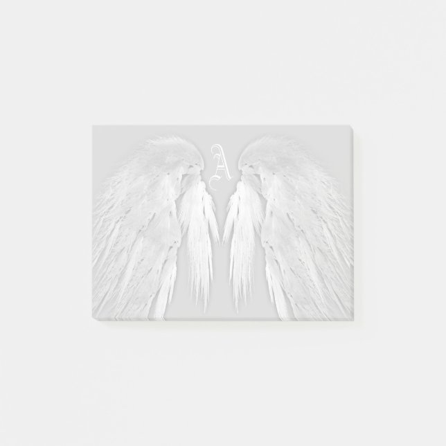 ANGEL WINGS Gray Touched Feathers Custom Monogram Post-it Klebezettel (Vorderseite)