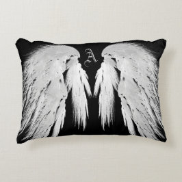 ANGEL WINGS Gray Touched Feathers Custom Monogram Zierkissen