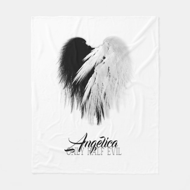 ANGEL WINGS HEART Black+White Nur halb böse Funny Fleecedecke (Vorderseite)