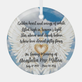 Angel Wings Memorial Design with Golden Heart  Ornament Aus Glas