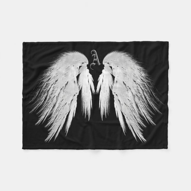 ANGEL WINGS Monogram Black Fleecedecke (Vorderseite (Horizontal))