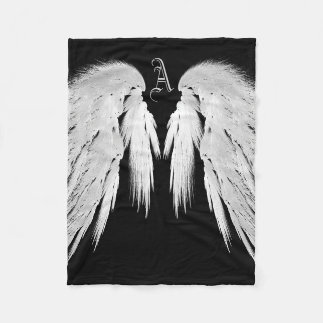 ANGEL WINGS Monogram Black Fleecedecke (Vorderseite)