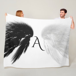ANGEL WINGS Monogram Black + White Fleecedecke