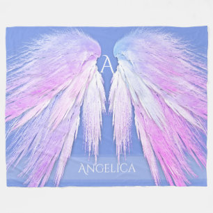 ANGEL WINGS Monogram Dreamy Pink Soft Blue Fleecedecke