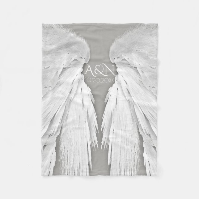 ANGEL WINGS Monogram Elegant Gray Fleecedecke (Vorderseite)