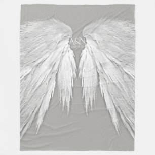 ANGEL WINGS Monogram Elegant Gray Fleecedecke
