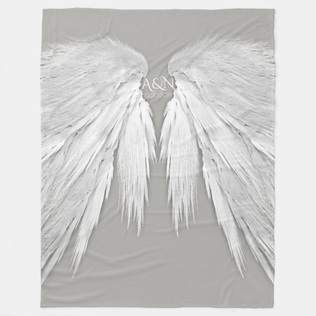 ANGEL WINGS Monogram Elegant Gray Fleecedecke (Vorderseite)