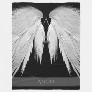 ANGEL WINGS Monogram Name Black Fleecedecke