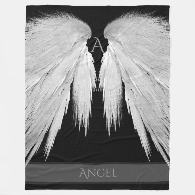 ANGEL WINGS Monogram Name Black Fleecedecke (Vorderseite)