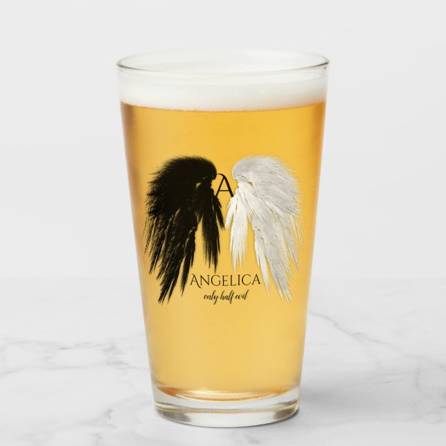 ANGEL WINGS Monogram 'Only Halb Evil' Funny Glas (Vorne (Gefüllt))