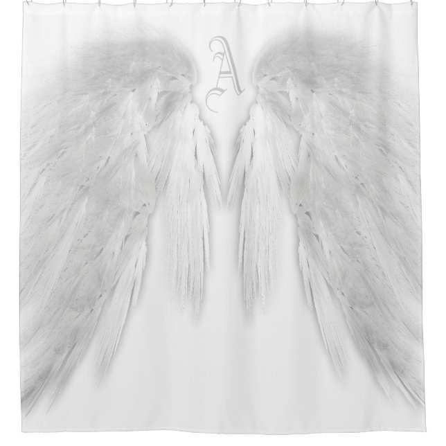 ANGEL WINGS Monogram White Duschvorhang (Vorderseite)