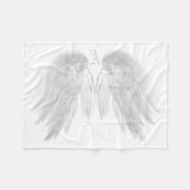 ANGEL WINGS Monogram White Fleecedecke (Vorderseite (Horizontal))
