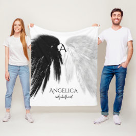 ANGEL WINGS 'Only Halb Evil' Monogram Funny Fleecedecke