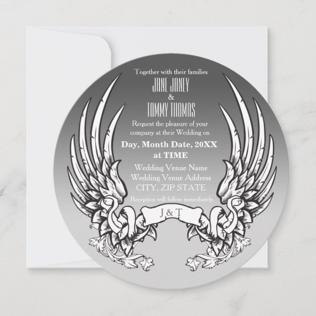 Angel Wings & Ribbon Banner Einladung zur Hochzeit (Vorderseite)
