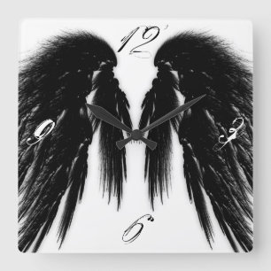 ANGEL WINGS SCHWARZ-WEISS QUADRATISCHE WANDUHR