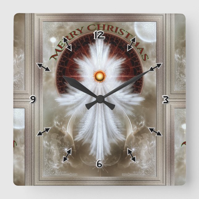 Angel Wings Snowflake Frohe Weihnachten Quadratische Wanduhr (Vorderseite)