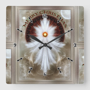 Angel Wings Snowflake Merry Christmas Quadratische Wanduhr
