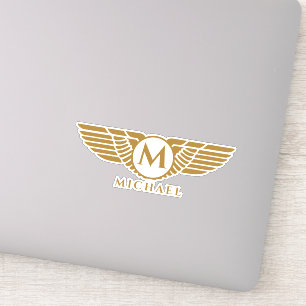 Angel Wings Vintag Golden Name Initial Monogram Aufkleber