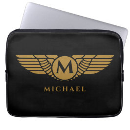 Angel Wings Vintag Golden Name Initial Monogram Laptopschutzhülle