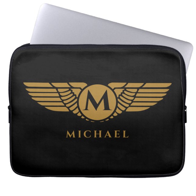 Angel Wings Vintag Golden Name Initial Monogram Laptopschutzhülle (Vorderseite)