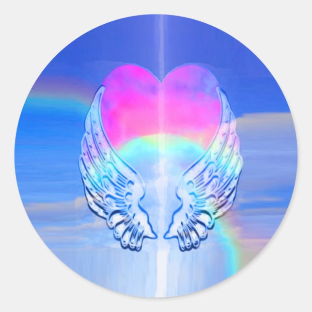 Angel Wings wackelte um ein Herz Runder Aufkleber (Vorderseite)