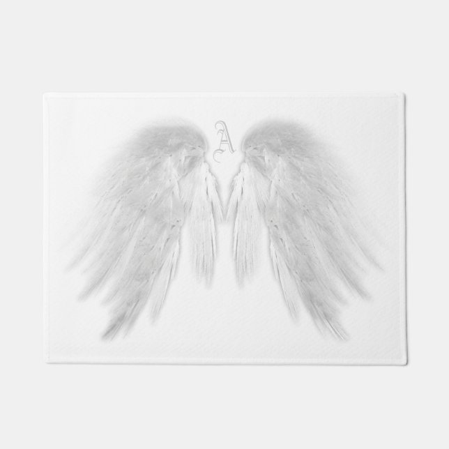 ANGEL WINGS White Custom Monogram Fußmatte (Vorderseite)