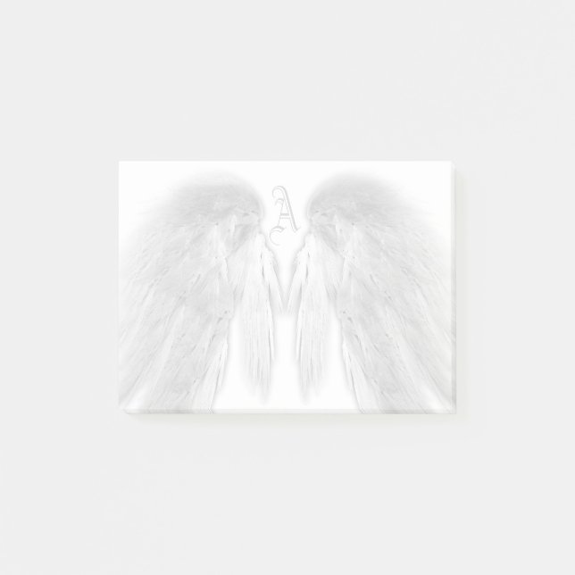 ANGEL WINGS White Custom Monogram Post-it Klebezettel (Vorderseite)