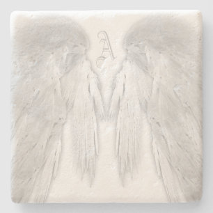 ANGEL WINGS White Custom Monogram Steinuntersetzer