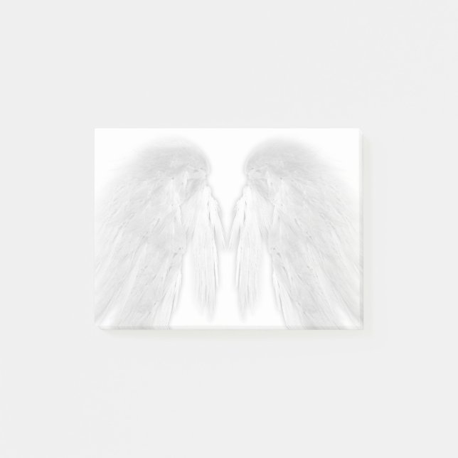 ANGEL WINGS White - Grey Touched Feathers - Post-it Klebezettel (Vorderseite)